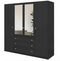 DREHTÜRENSCHRANK Solea mit 4 Türen und 3 Schubladen, Schwarz - Goldfarben/Schwarz, Holzwerkstoff (196/200/58cm) - Beautysofa