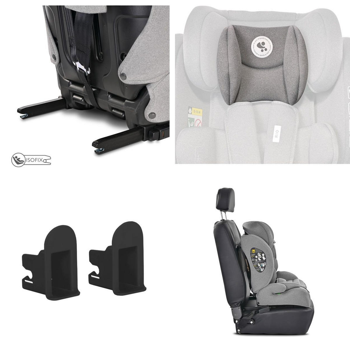 KINDERSITZ i-Size Rio grau (76 - 150 cm) Isofix Top Tether Kissen verstellbar - Grau, Kunststoff (45/60/43cm) - Lorelli