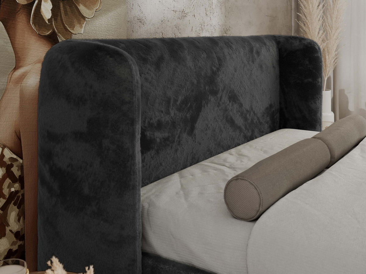 POLSTERBETT EMORA CLASSIC DUO 140/200 - Dunkelgrau Plüsch - Pocket-Matratze - Dunkelgrau, Textil (140/200cm) - MKS