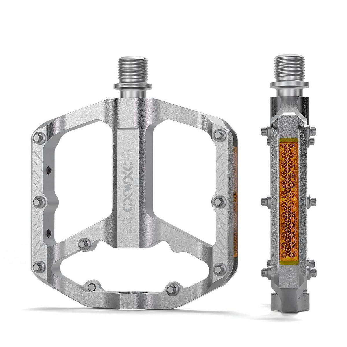 FAHRRADPEDALE Set Aluminium Silber mit Reflektoren 9/16 Zoll - Silberfarben, Metall (9/2/10cm)