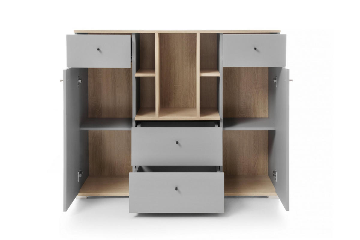 KINDERKOMMODE OLAF 04 120/40/100 in Platin Grau / Biskuit Eiche - Eichefarben/Grau, Holzwerkstoff (120/100/40cm) - Deine Möbel 24