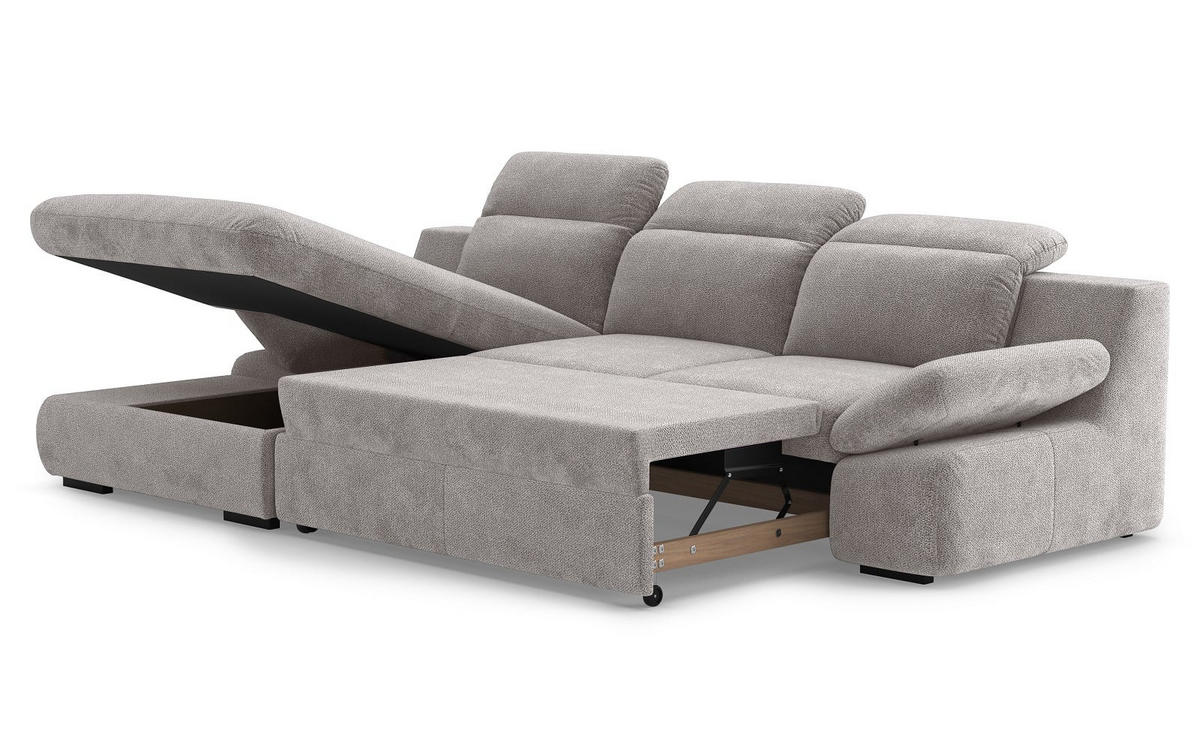 ECKSOFA mit Schlaffunktion und Bettkasten - Hellgrau, Kunststoff/Textil (276/168cm) - Cotta