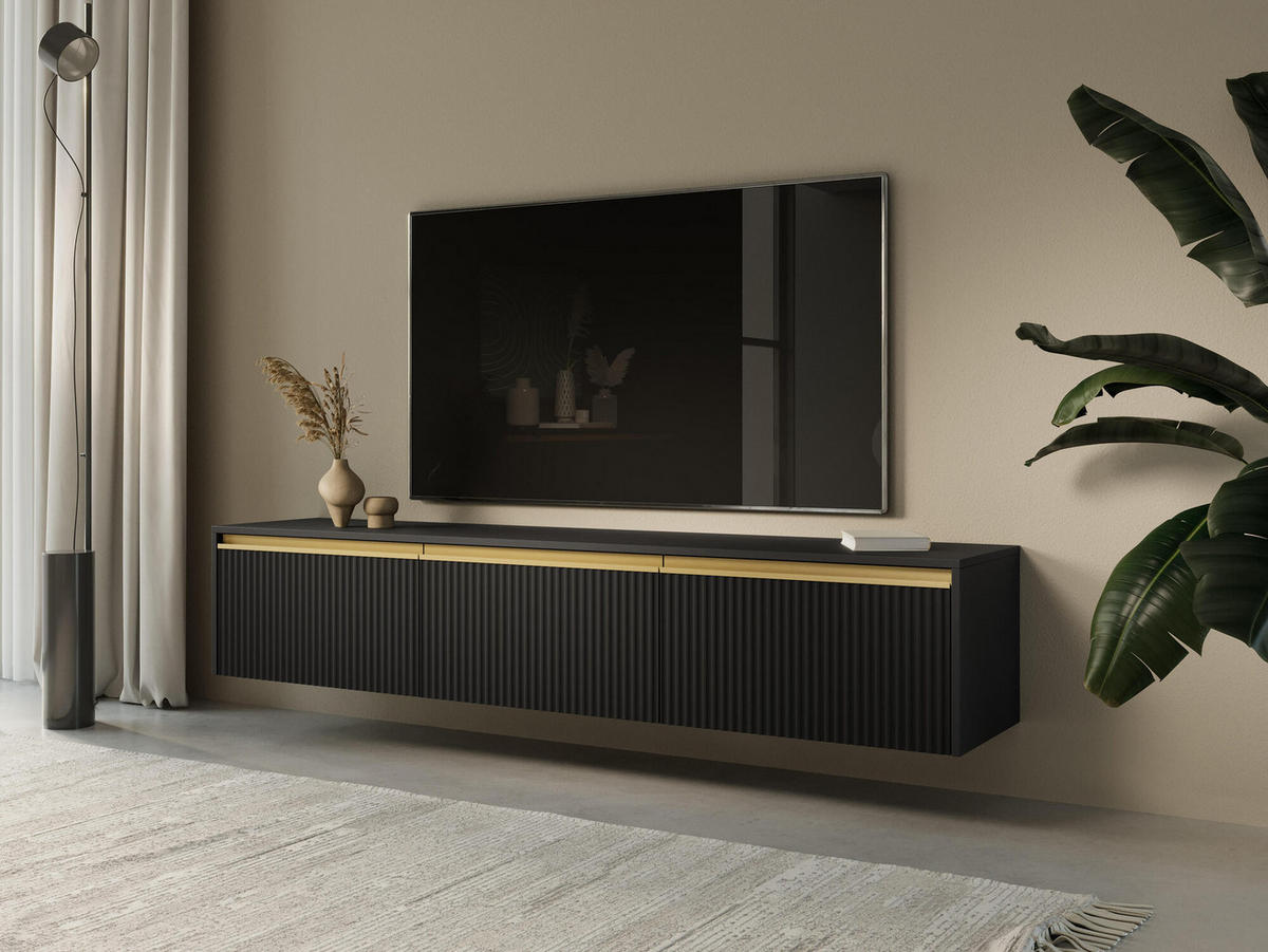 TV-LOWBOARD ROYAL Schwarz, Gold 180x39x42 cm - Goldfarben/Schwarz, Holzwerkstoff (180/42/39cm) - FURNLUX