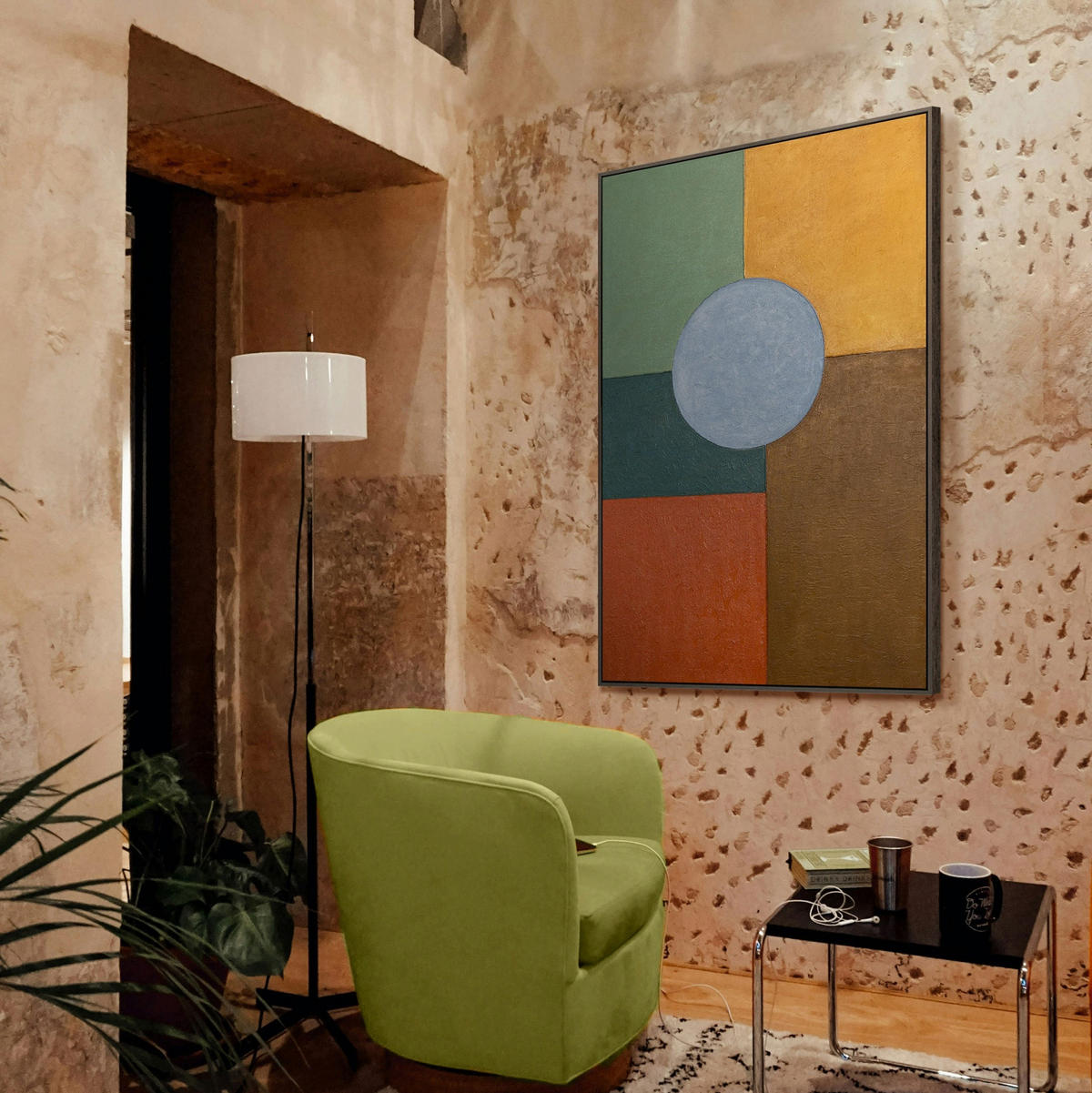 GEMÄLDE Warme Geometrie Schattenfugenrahmen Grau 140x100 cm - Grau, Holz (140/100cm) - YS-art gallery