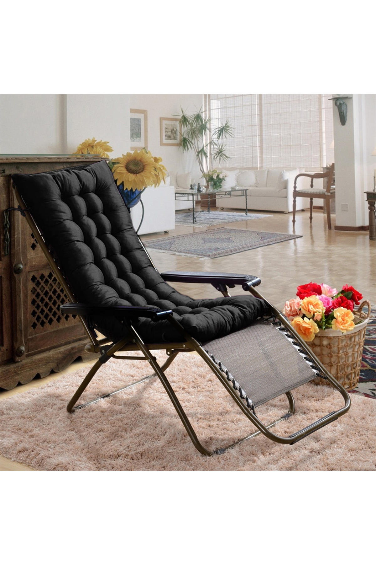 LIEGESTUHLKISSEN aus Baumwollmischung Dickes, weiches und bequemes für den Außenbereich 125 x 48 cm - Schwarz, Textil (48/125cm) - Livingandhome
