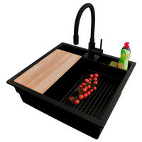 UNTERBAUSPÜLE GRANIT Bergen Pocket, 2-er set Schwarz 56/54 cm 1 Becken + Küchenarmatur 40/38 cm + Ablauf-Set + Küchenzubehörset ab 60er Unterschrank - Beige/Schwarz, Kunststoff (56/20/54cm) - Primagran