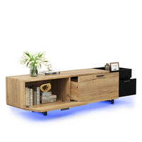 TV-LOWBOARD 180/38/49 cm mit LED-Beleuchtung und offenen Fächern - Schwarz, Holzwerkstoff (180/49/38cm) - BEAOK