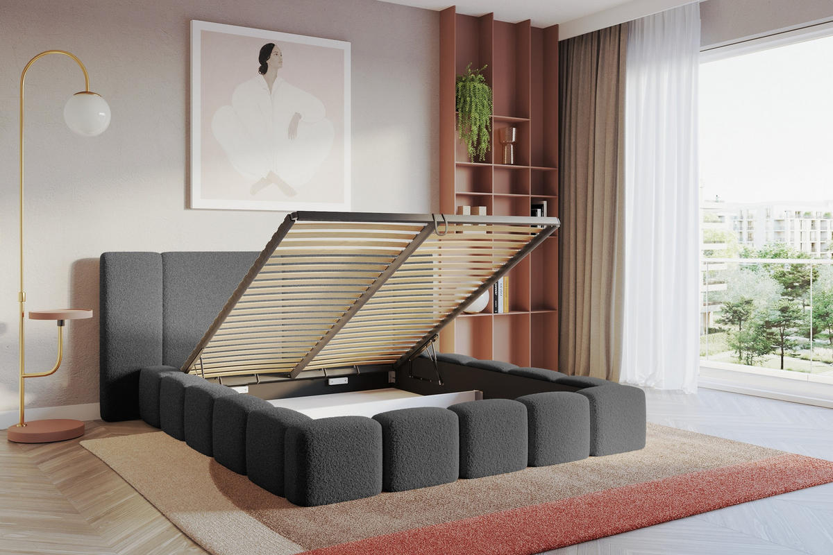 POLSTERBETT mit Bettkasten und Lattenrost, Bett mit Matratze H3/H4 - NILO 140x200 Grau - Greige, Holzwerkstoff/Textil (140/200cm) - ALTDECOR