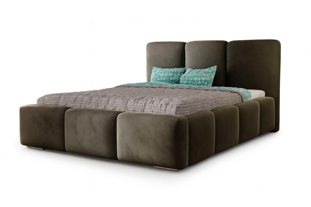 POLSTERBETT ROYAL, 200 x 200 cm mit Bettkasten und Lattenrost aus Metall, Velourstoff, Frabe: Braun - Braun, Holz/Kunststoff (200/200cm) - Agmat-Furniture