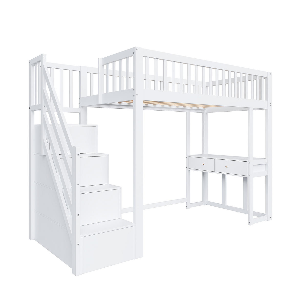 HOCHBETT 90x200 cm Tisch Treppe weiß - Weiß, Holz (90/200cm) - LEBENLANG