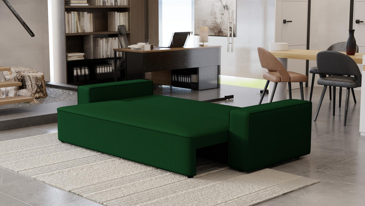 SOFA Vens mit Bettkasten und Schlaffunktion, Cordstoff - Grün, Holzwerkstoff (242/85/95cm)