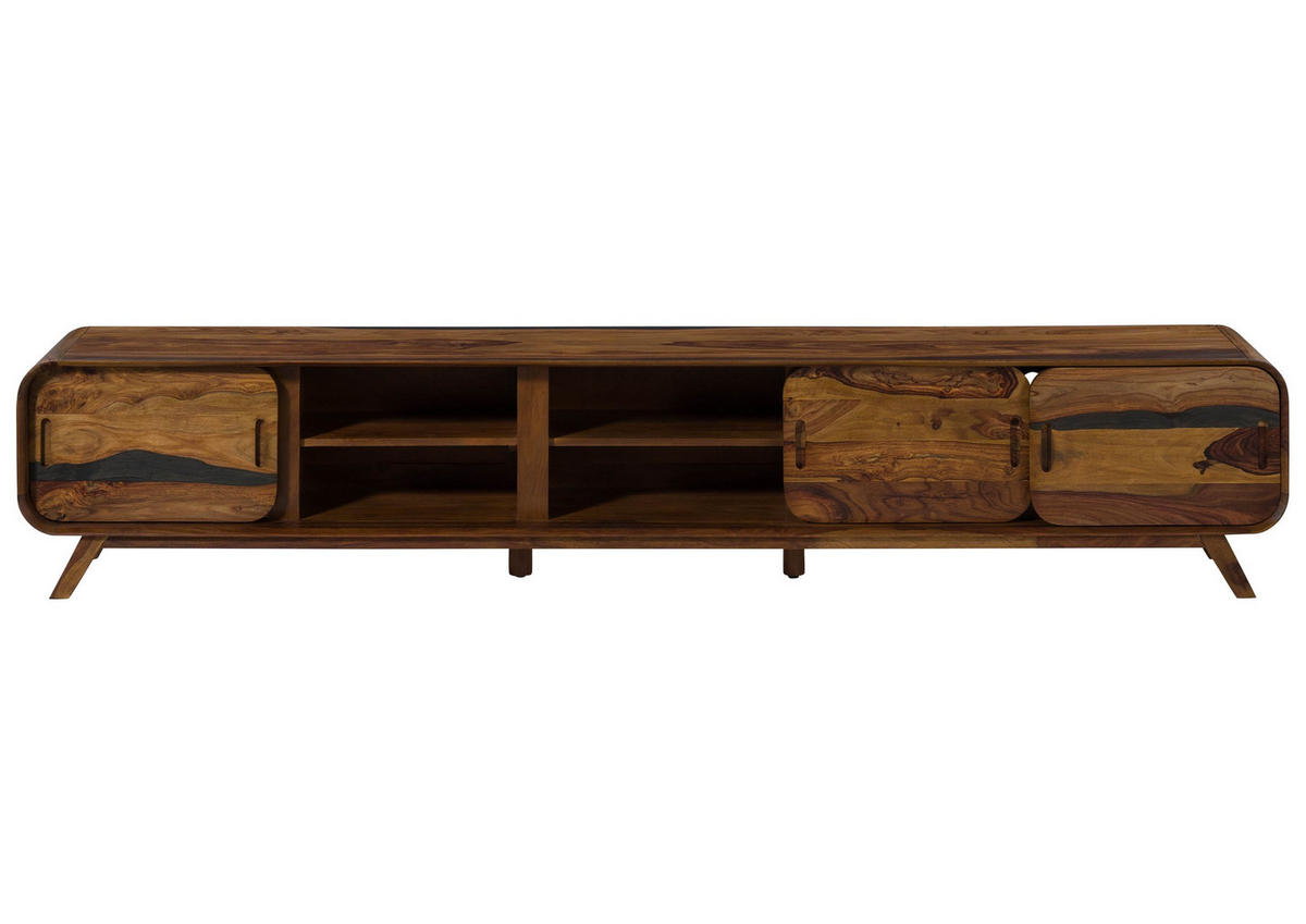TV-BOARD Sheesham 260x40x48 dunkelbraun lackiert MAILAND #228 - Dunkelbraun, Holz (260/48/40cm) - Massivmoebel24