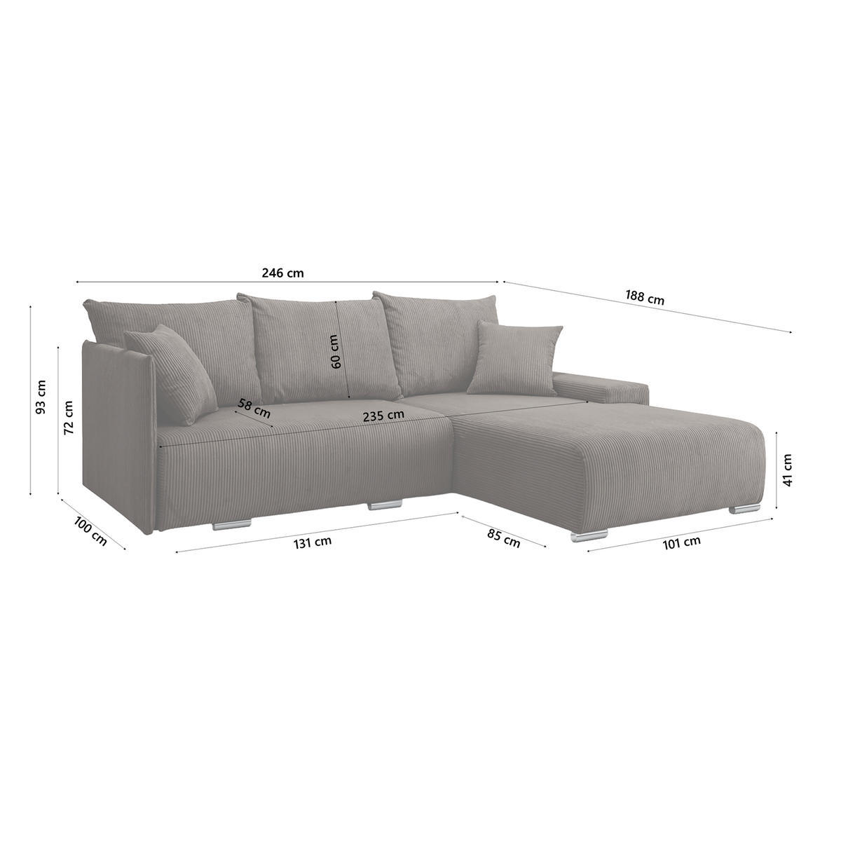 ECKSOFA TRAWANGA L mit Schlaffunktion, Bronze - Braun, Textil (246/188cm) - Fedve