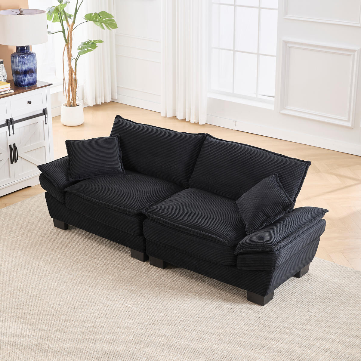2-SITZER Sofa Samt mit ultratiefem Sitz 224/81/81 cm Schwarz - Schwarz, Textil (81/224/81cm) - Redom