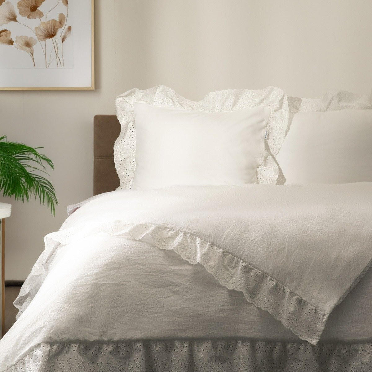 BETTWÄSCHE Morain weiß mit Spitze 220/200 cm - Weiß, Textil (220/200cm) - Homla