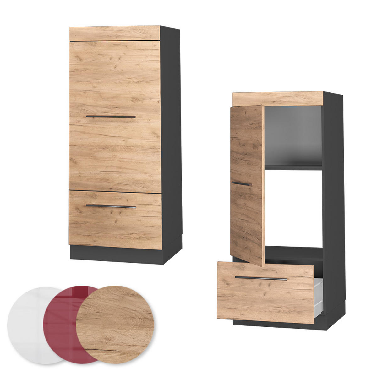 MIKROWELLENSCHRANK Fame-Line Goldkraft Eiche 60 cm - Honigeiche/Anthrazit, Holzwerkstoff (60/153.6/58.1cm) - Vicco