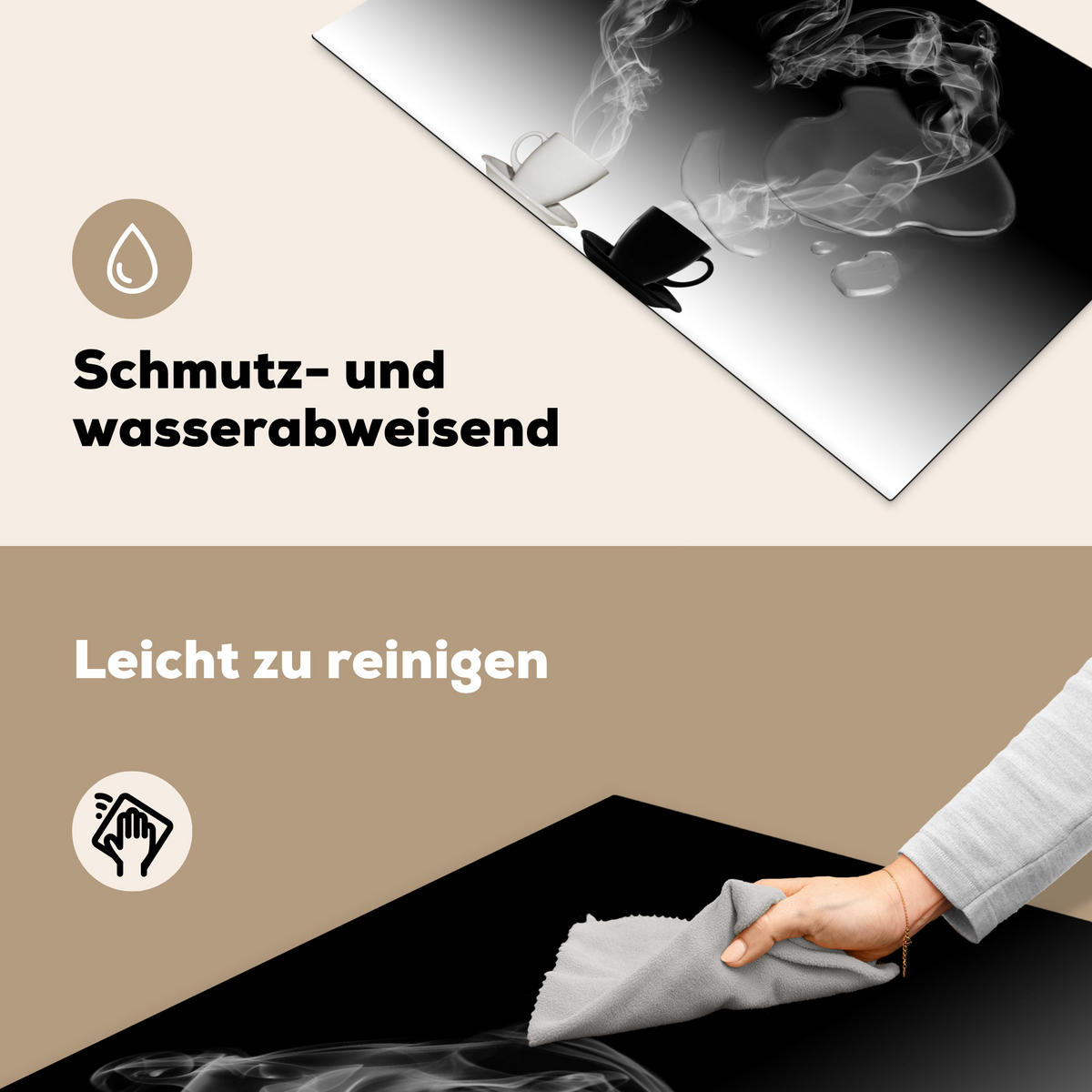 HERDABDECKPLATTE Kaffee - Herz - Schwarz und weiß - Tassen 83x51 cm - Weiß, Kunststoff (83/0.2/51.5cm) - MuchoWow