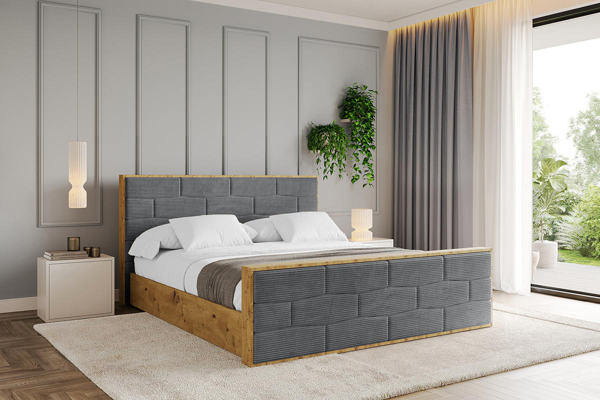 POLSTERBETT mit Bettkasten, Fußteil und Lattenrost, Boxbett mit Matratze H3/H4 - ENZO8-Z 120x200 Dunkelgrau - Anthrazit, Holzwerkstoff/Textil (120/200cm) - ALTDECOR