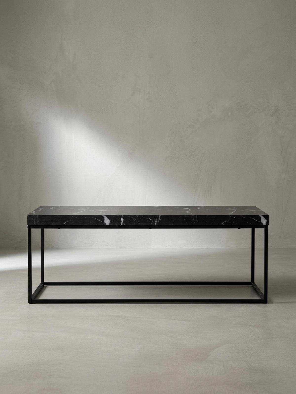 COUCHTISCH in Stein-Optik mit Metallbeinen, Modernes Design, Rechteckig, Groß, Schwarz 120x60x38 cm - Schwarz, Holzwerkstoff/Metall (60/120/38cm) - KADIMA DESIGN