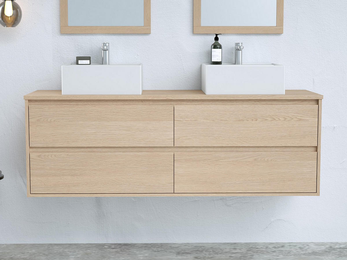 WASCHBECKENUNTERSCHRANK - 150 cm x 45 cm - Holz, Platte - Naturfarben Hell - MILIPAM - Naturfarben, Holz (150/50/45cm) - Vente-Unique