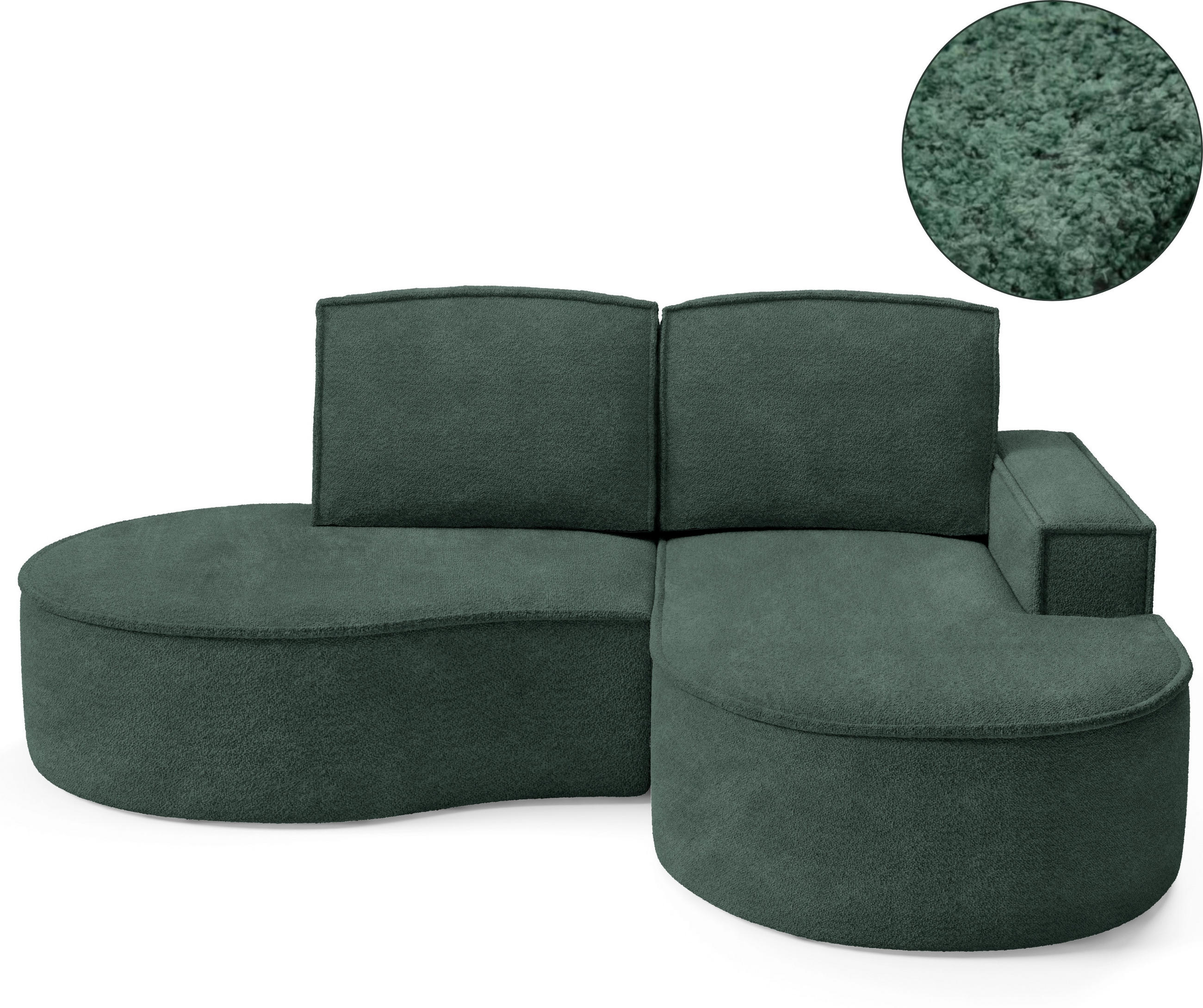ECKSOFA MOLLY – Halbkreisförmig, Abriamo-Bouclé, Lose Kissen, Bouclé-Bezug, 210x157x88 cm, Rechts, Grün - Jadegrün, Holz/Textil (210/157cm) - DomoHome