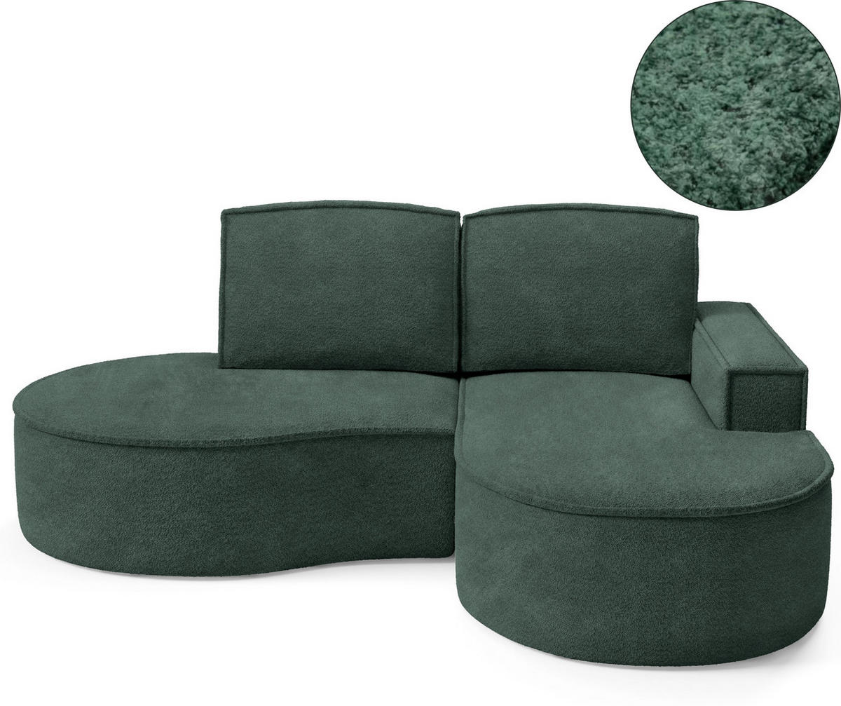 ECKSOFA MOLLY – Halbkreisförmig, Abriamo-Bouclé, Lose Kissen, Bouclé-Bezug, 210x157x88 cm, Rechts, Grün - Jadegrün, Holz/Textil (210/157cm) - DomoHome