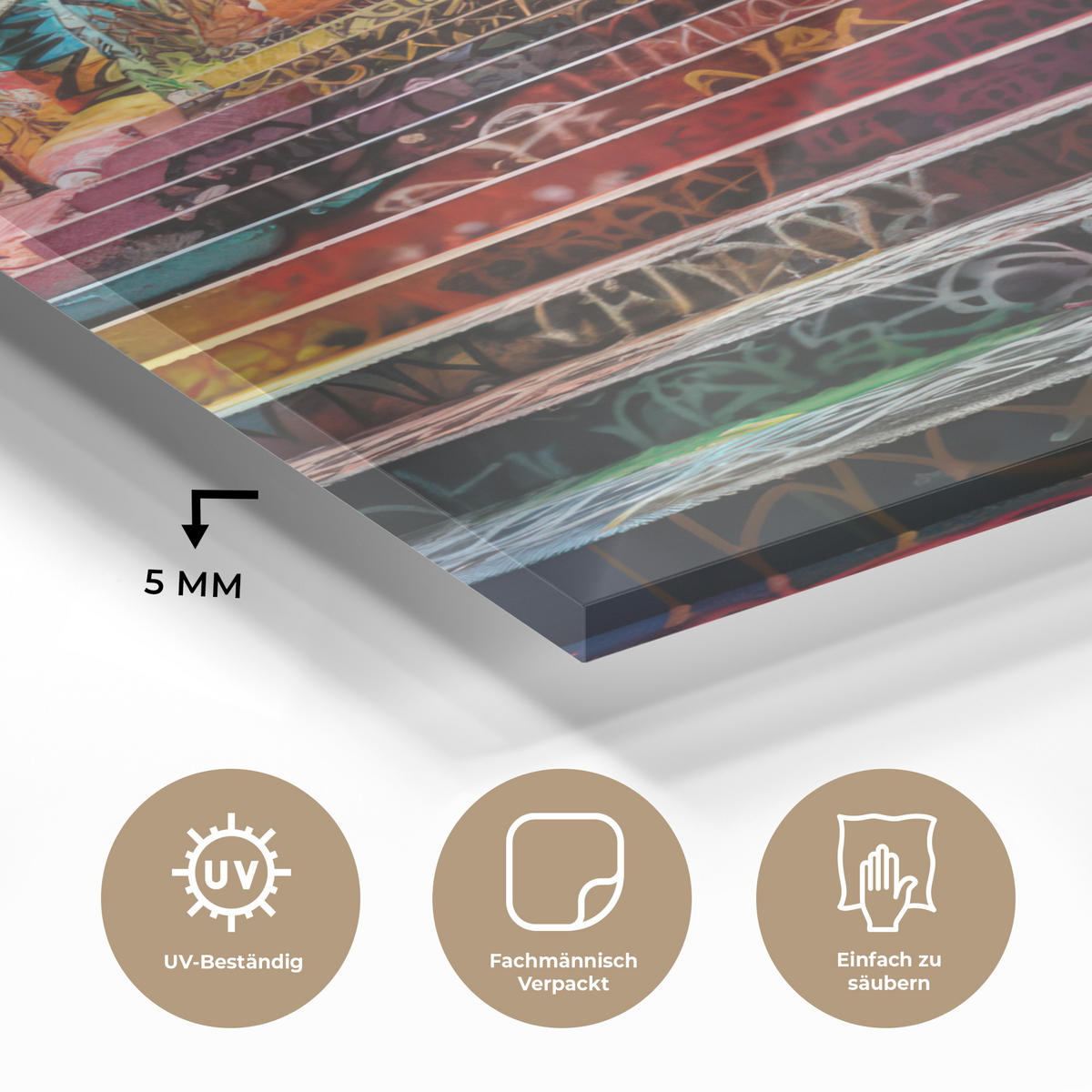 ACRYLGLASBILD Treppe - Graffiti - Farben - Kunst 60x80 cm - Multicolor, Glas (60/80cm) - MuchoWow
