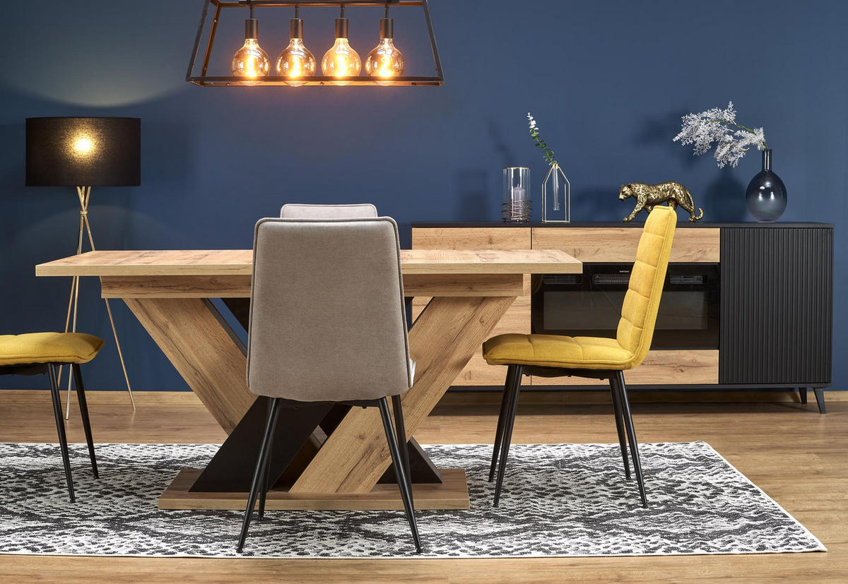 ESSTISCH rechteckig Eiche Artisan Schwarz ausziehbar - Schwarz/Eiche Artisan, Holzwerkstoff (90/160/76cm) - designimpex