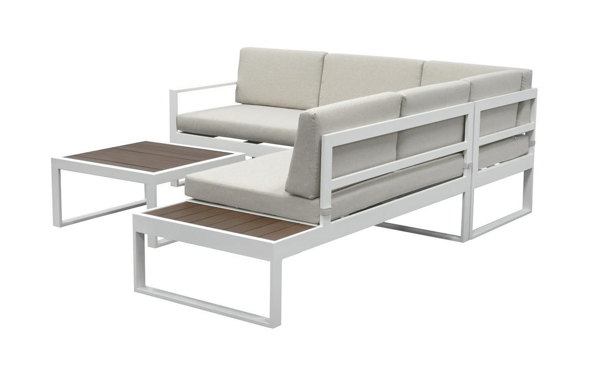 LOUNGE-SET Lima Weiß 5-Sitzer Aluminium mit Couchtisch in Holzoptik - Weiß, Kunststoff - bellavista - Home & Garden