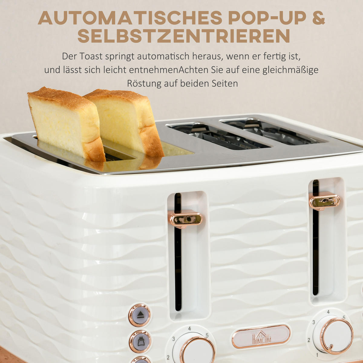 WASSERKOCHER-TOASTER-SET mit 1,7 L Wasserkocher 4 Scheiben-Toaster Cremeweiß - Creme, Kunststoff (19.5/23.2/24.1cm) - HOMCOM
