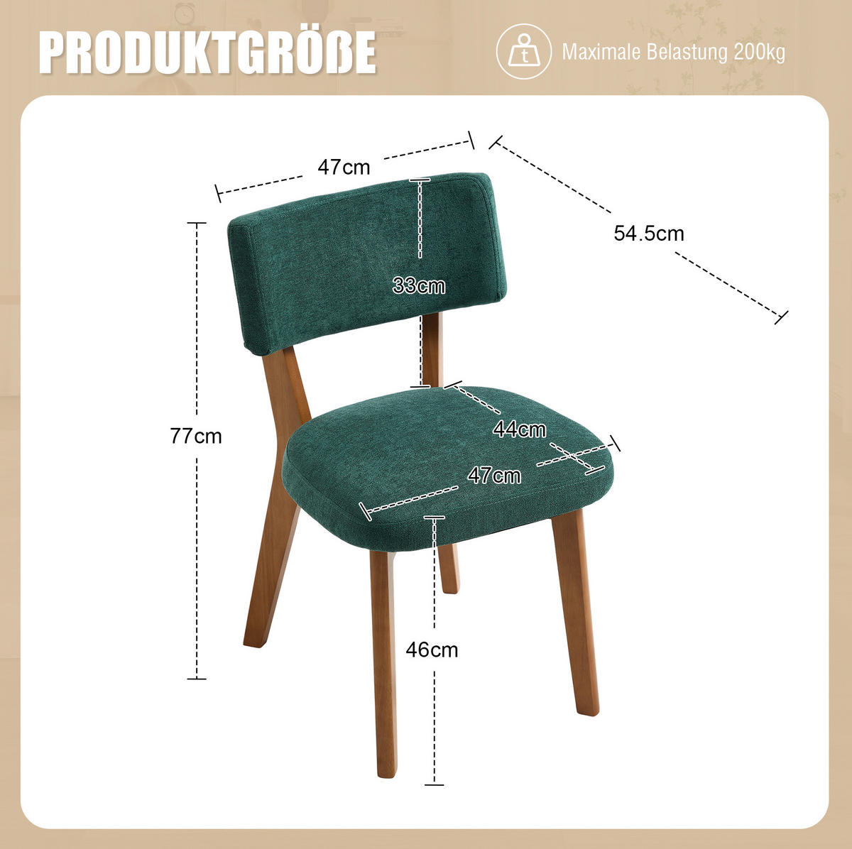 VIERFUSSSTUHL 54,5/47/77 cm grün aus Holz mit Polsterung - Grün, Holz (47/77/54.5cm) - OKWISH