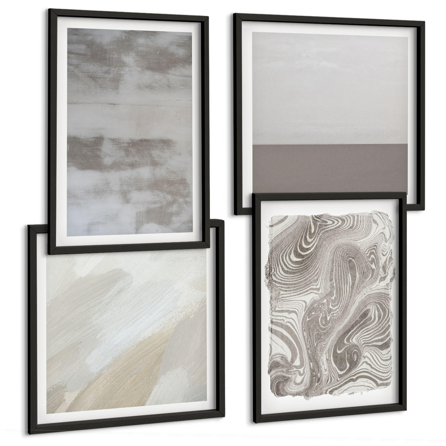 BILDER SET 4er Set - 50x50 cm & 40x60 cm Schwarzer Rahmen - Industriedesignstrukturen - Schwarz, Kunststoff (50/50cm) - TULUP
