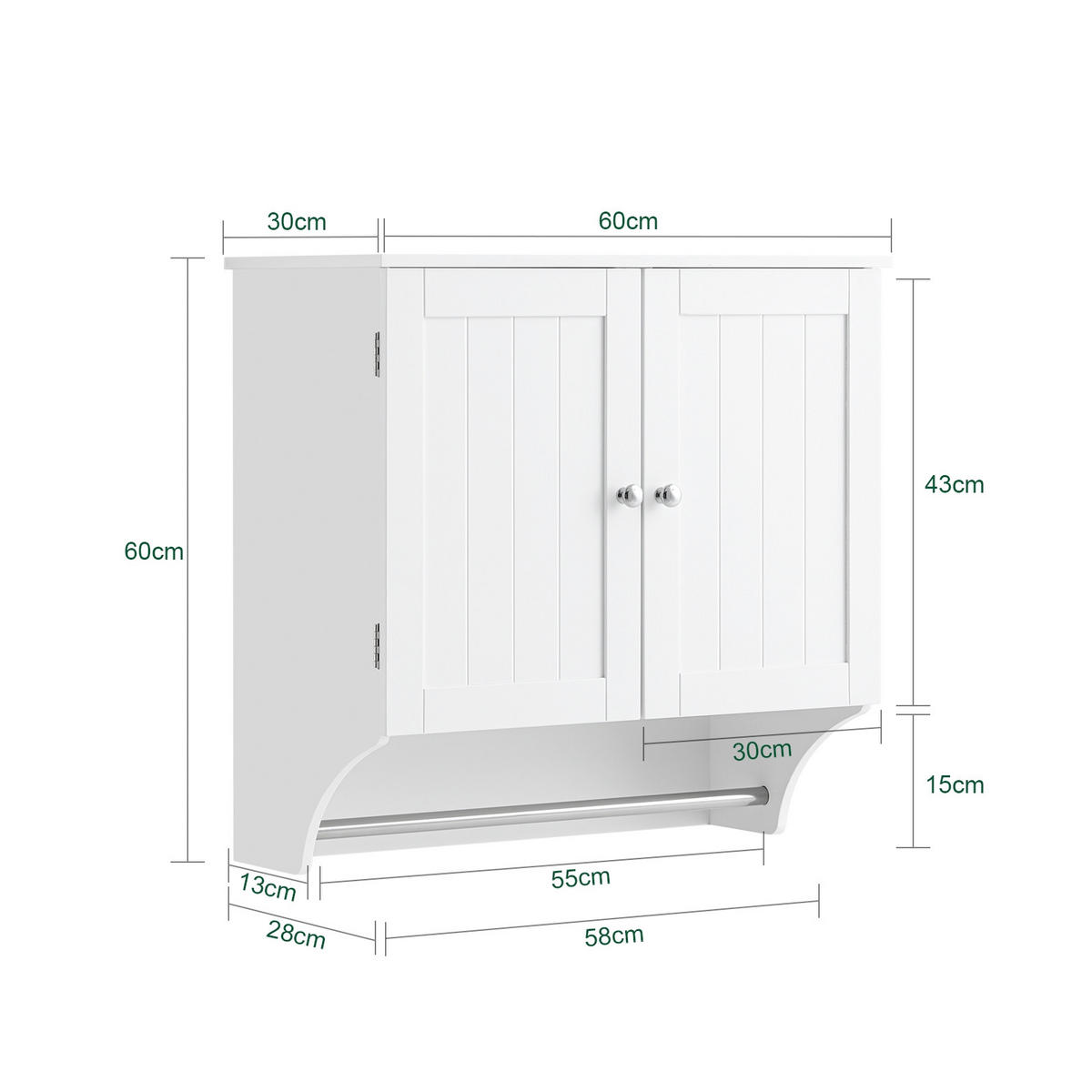HÄNGESCHRANK Weiß - Weiß, Holzwerkstoff/Metall (60/60/30cm) - SoBuy