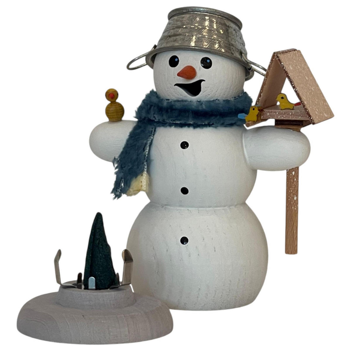 RAUCHFIGUR Schneemann Vogelhaus und Vogel 13 cm - Multicolor, Holz (6/13/10cm)
