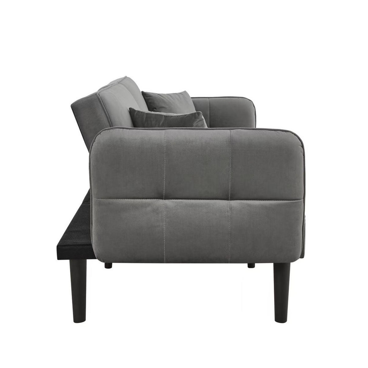 SCHLAFSOFA aus Samt Antikgrau mit verstellbaren Rückenlehnen, klappbaren Armlehnen und Schlaffunktion - Alteiche, Kunststoff (176/76/78cm) - Modfu