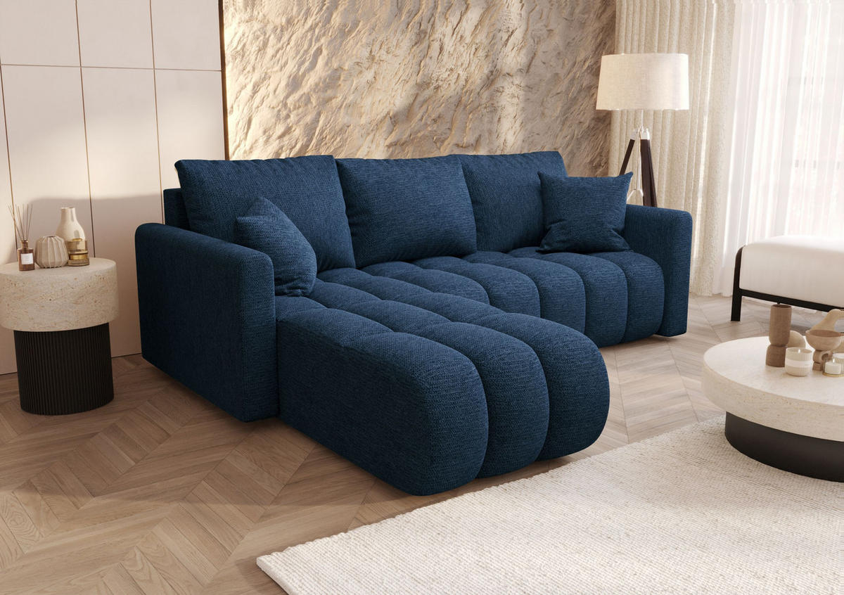 ECKSOFA GARDA links dunkelblau Strickstoff Aragon 79 - Schlaffunktion, Bettkasten - Dunkelblau, Textil (230/150cm) - Cornero