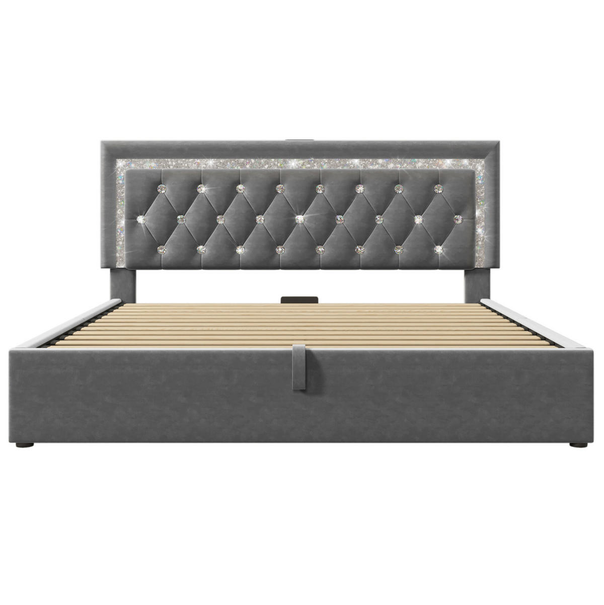POLSTERBETT 140/200 cm Grau mit LED-Beleuchtung Stauraum USB- und Type-C-Anschlüssen mit Matratze - Grau, Textil (140/200cm) - OKWISH