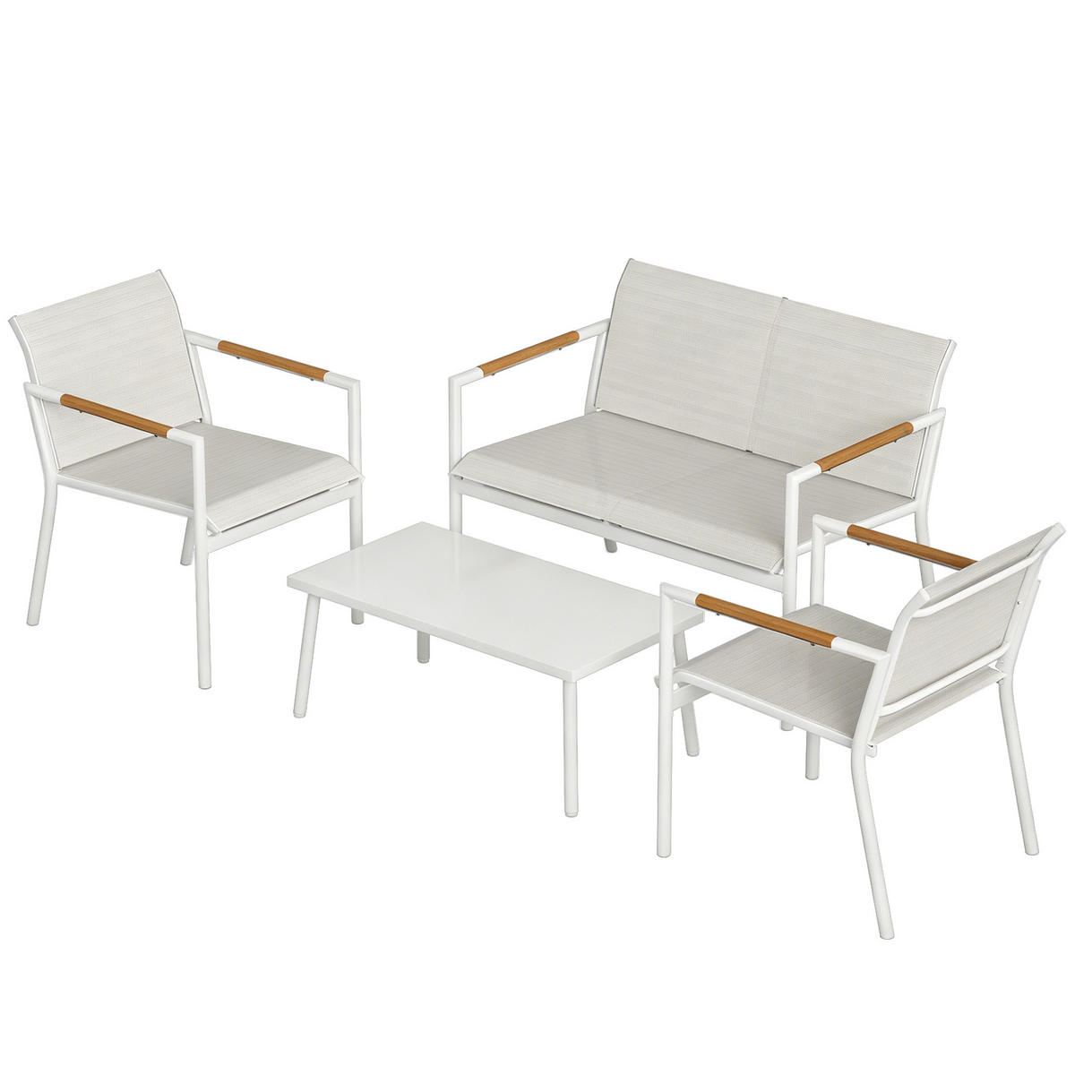 GARTENSET 4-teilig Creme 106.0/70.5/77.0 cm - Creme, Metall