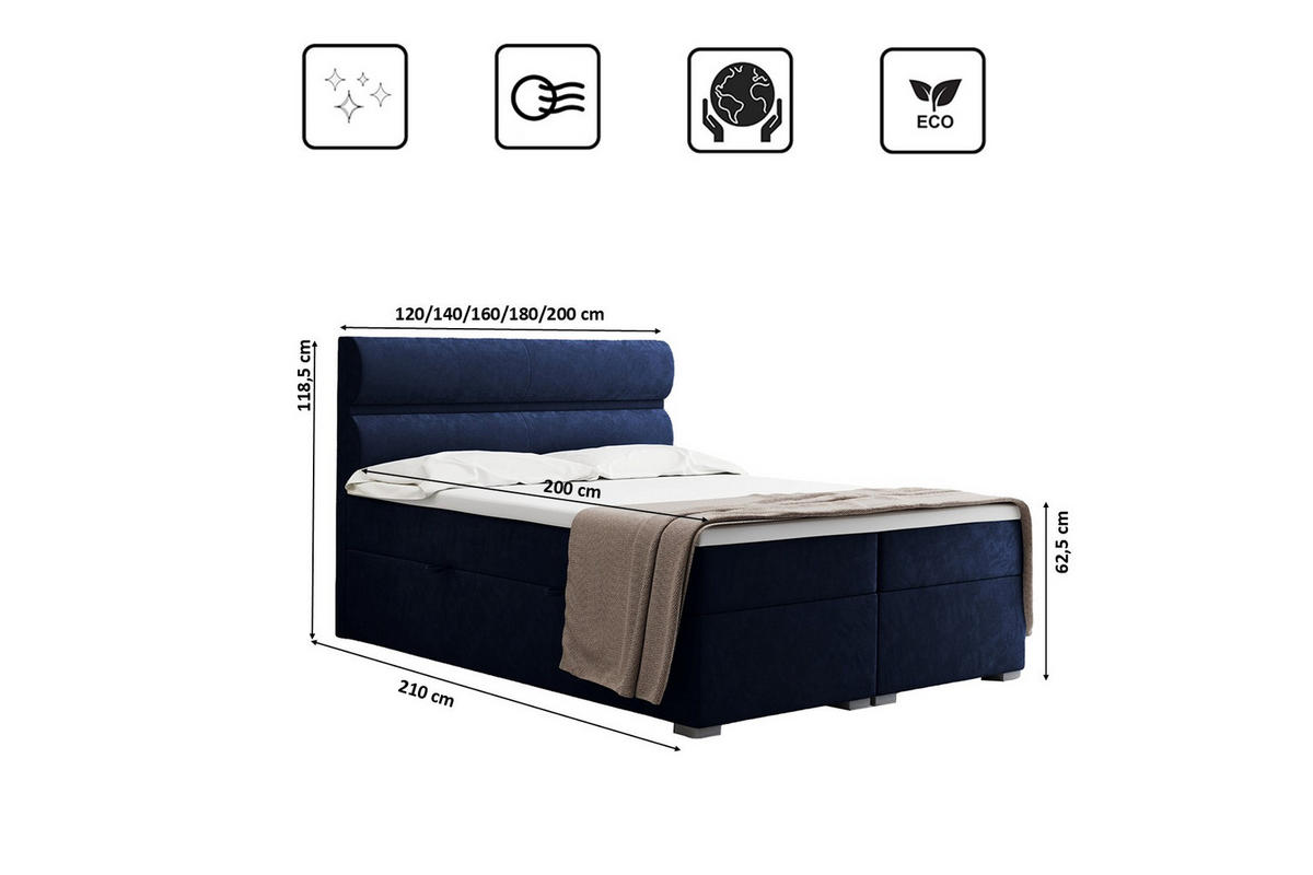BOXBETT Mit Bettkasten, Matratze Und Topper VERA Stoff Riviera 140x200 cm Blau H3-Bonell - Blau, Holz/Textil (140/200cm) - Kaiser Möbel