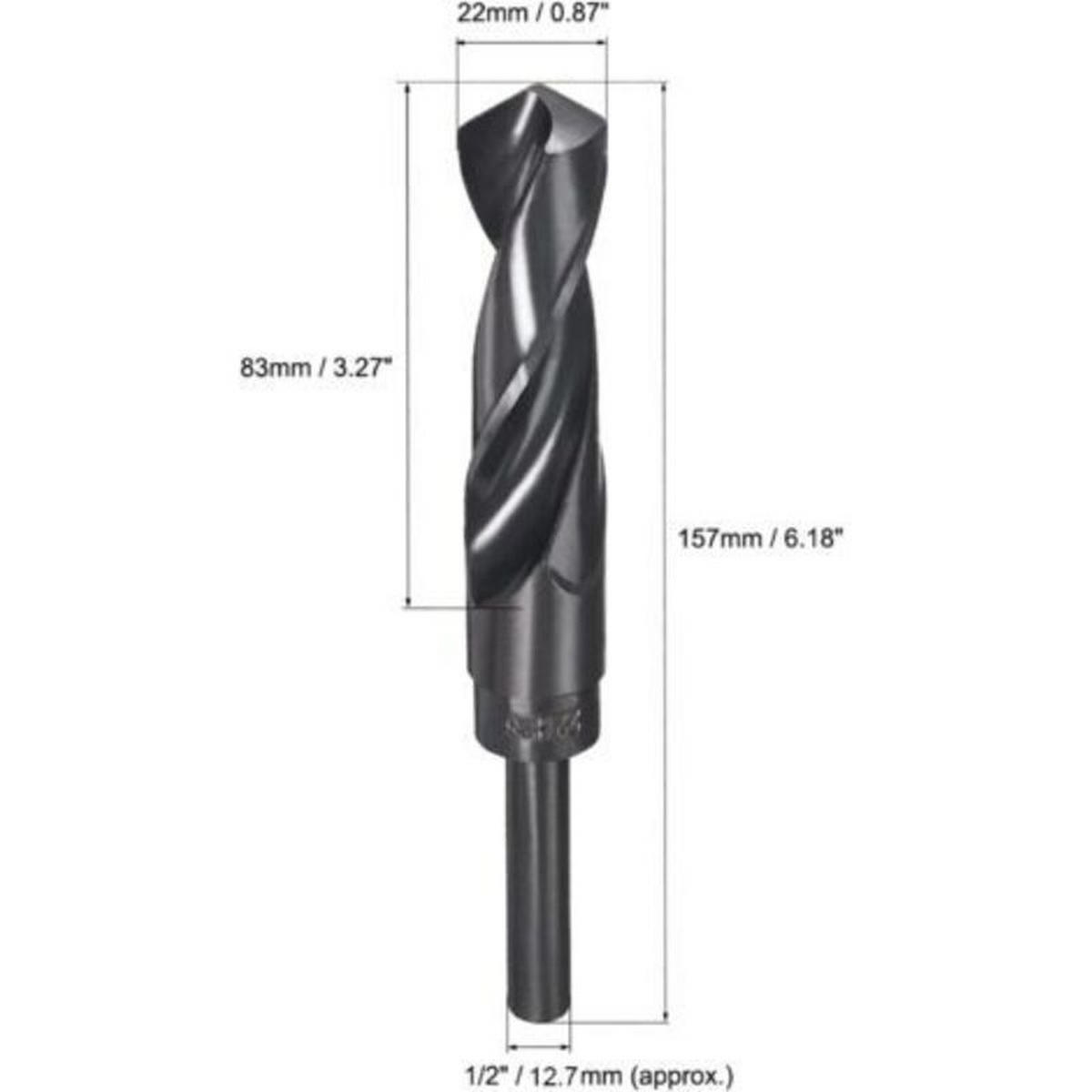 BOHRER - 22 mm - Schnellarbeitsstahl - 1/2 Zoll Rundschaft - Gesamtlänge 157 mm, geeignet für Metalle und Legierungen. - Schwarz, Metall (3/3/15.6cm) - DCA