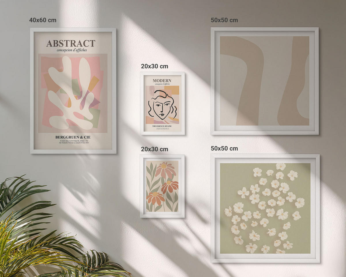BILDER SET 5er Set - 50x50 cm & 20x30 cm & 40x60 cm Weißer Rahmen - Moderne abstrakte Frau - Weiß, Kunststoff (40/60cm) - TULUP
