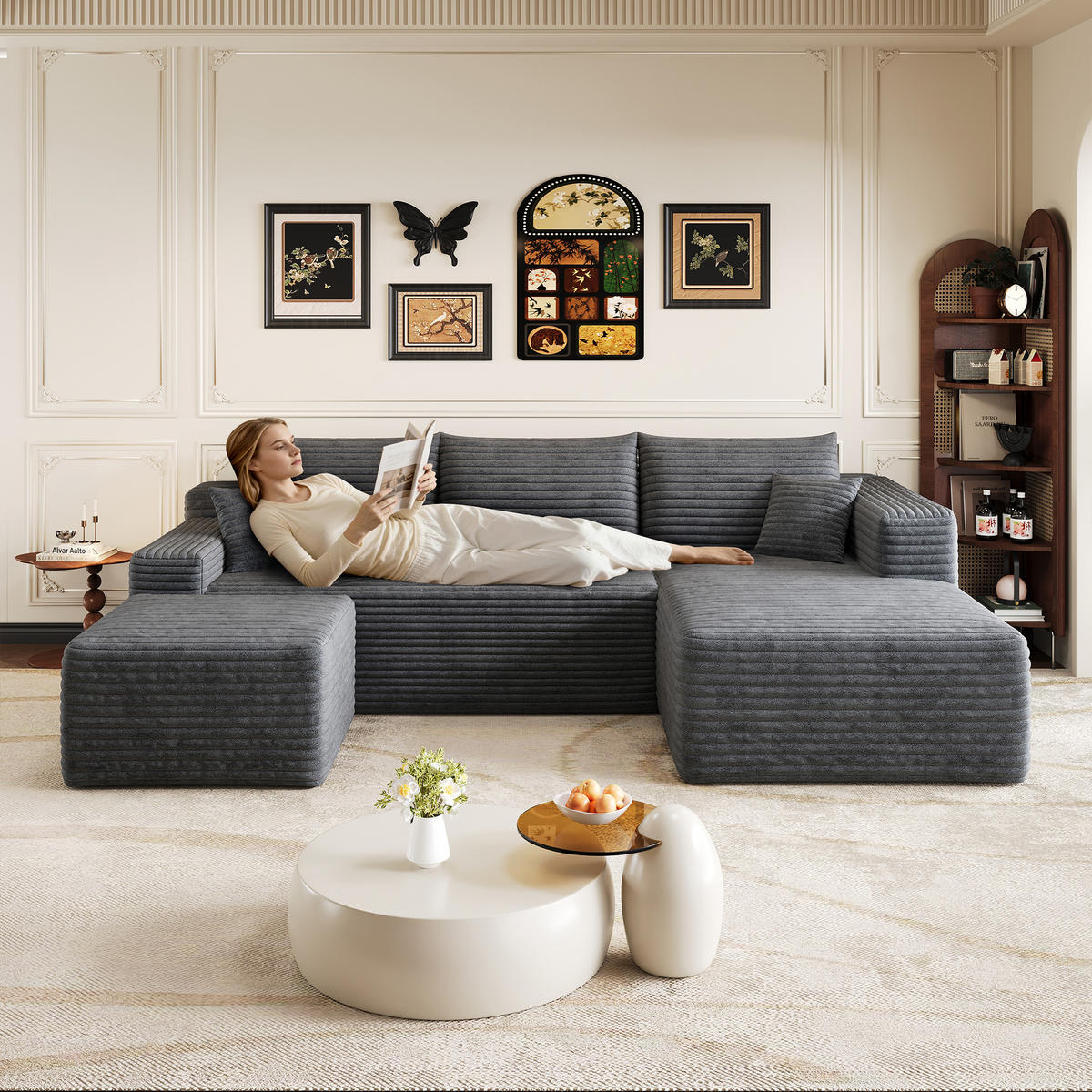 WOHNLANDSCHAFT Cord Dunkelgrau - Grau, Textil (241/58/151cm) - WISHDOR