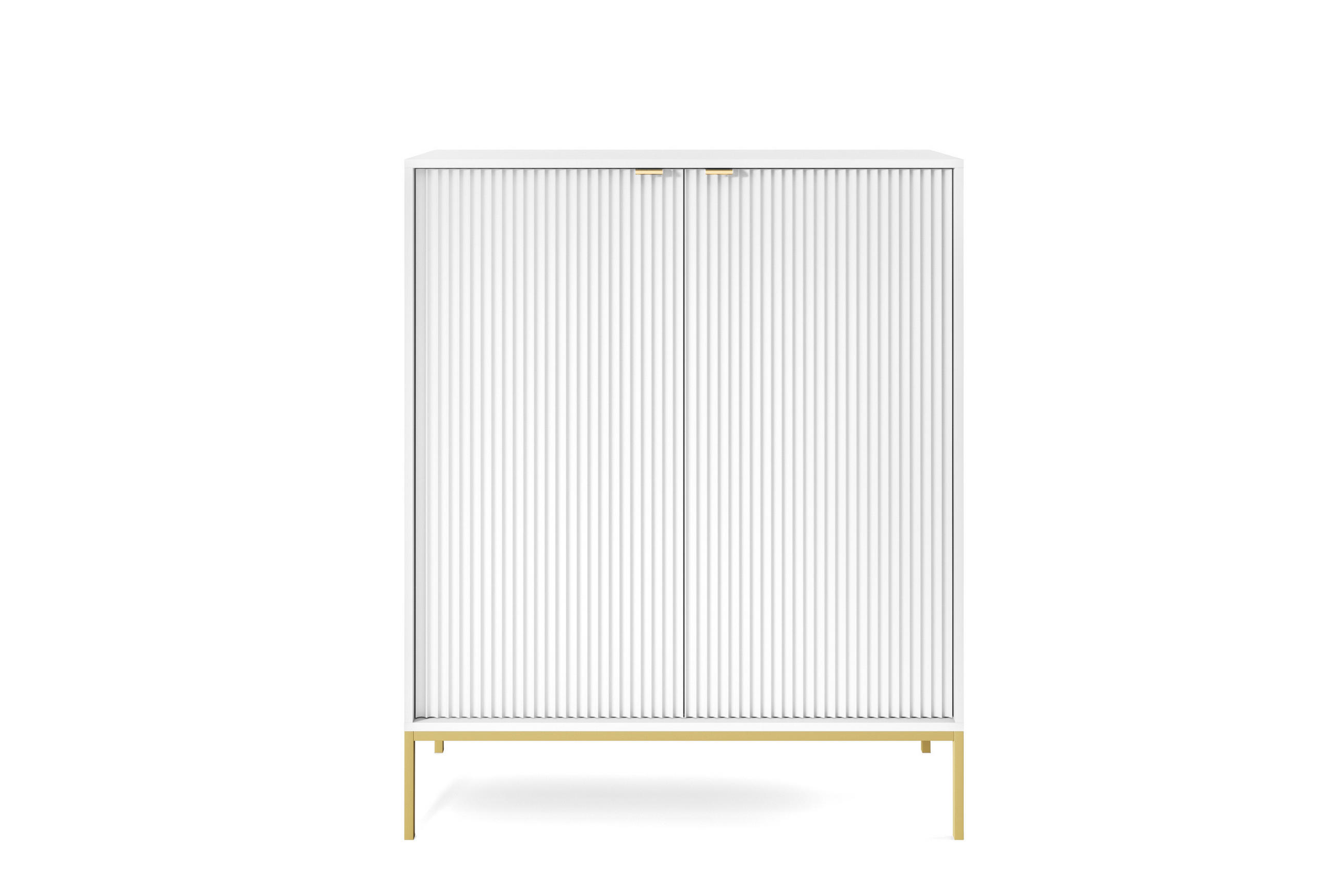 HOCHKOMMODE NOVA Geriffelt, 2-Türen, KOMMODE Schwarz, Goldfüße 104x39x cm Weiß - Goldfarben/Weiß, Holzwerkstoff/Kunststoff (104/125/39cm) - DomoHome