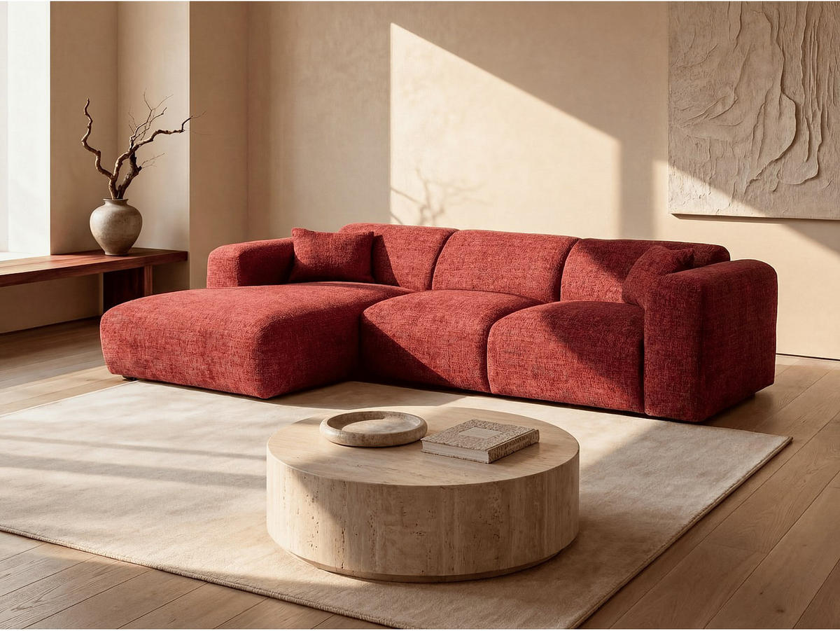 SOFA ohne Schlafmöglichkeit - 5 Personen - Stoff, Stoff - Rot - - Rot, Textil (280/165cm) - Vente-Unique