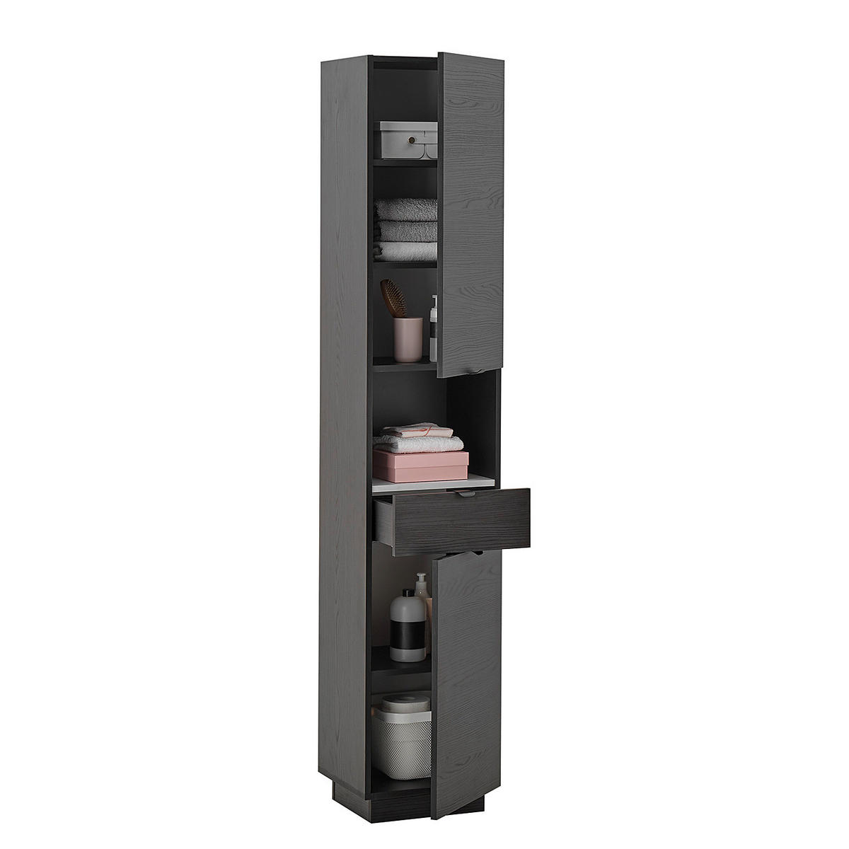 HOCHSCHRANK - Schwarz Struktur - Schwarz, Holzwerkstoff (38/195/32cm) - home24