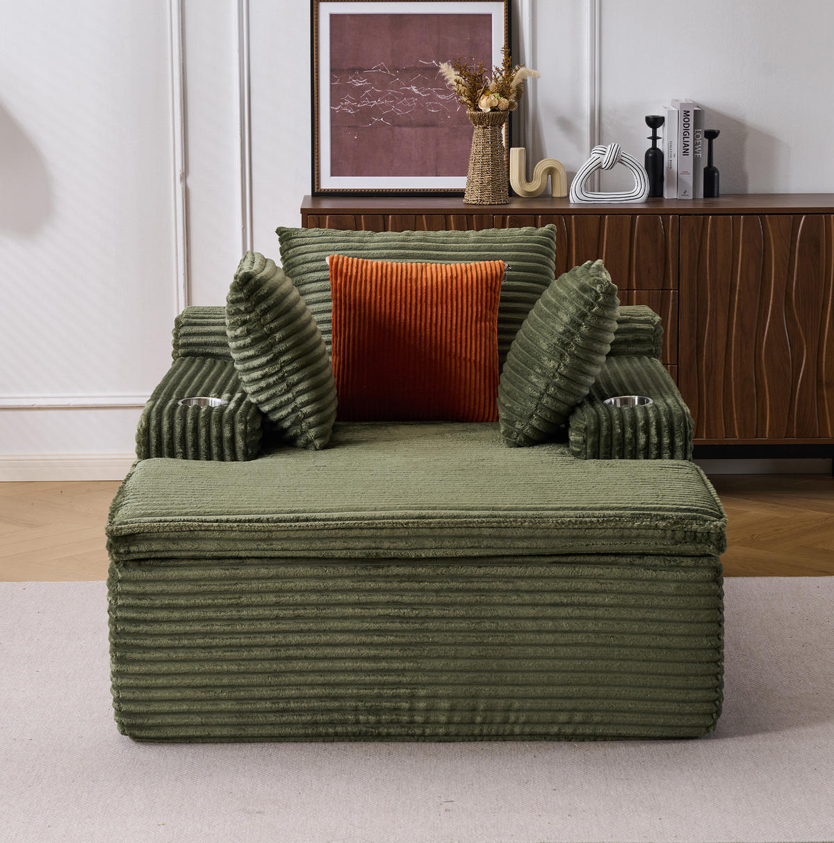 SOFA mit Chaiselongue Grün Cord - Grün, Kunststoff (112/63/165cm) - Meubliv