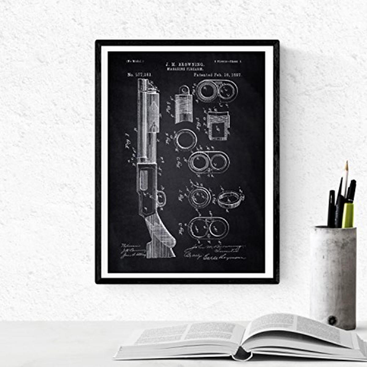 POSTER Set mit 4 Schwarz Waffen Patent A4 Schwarzer Rahmen - Schwarz, Papier (29.7/3cm) - Nacnic