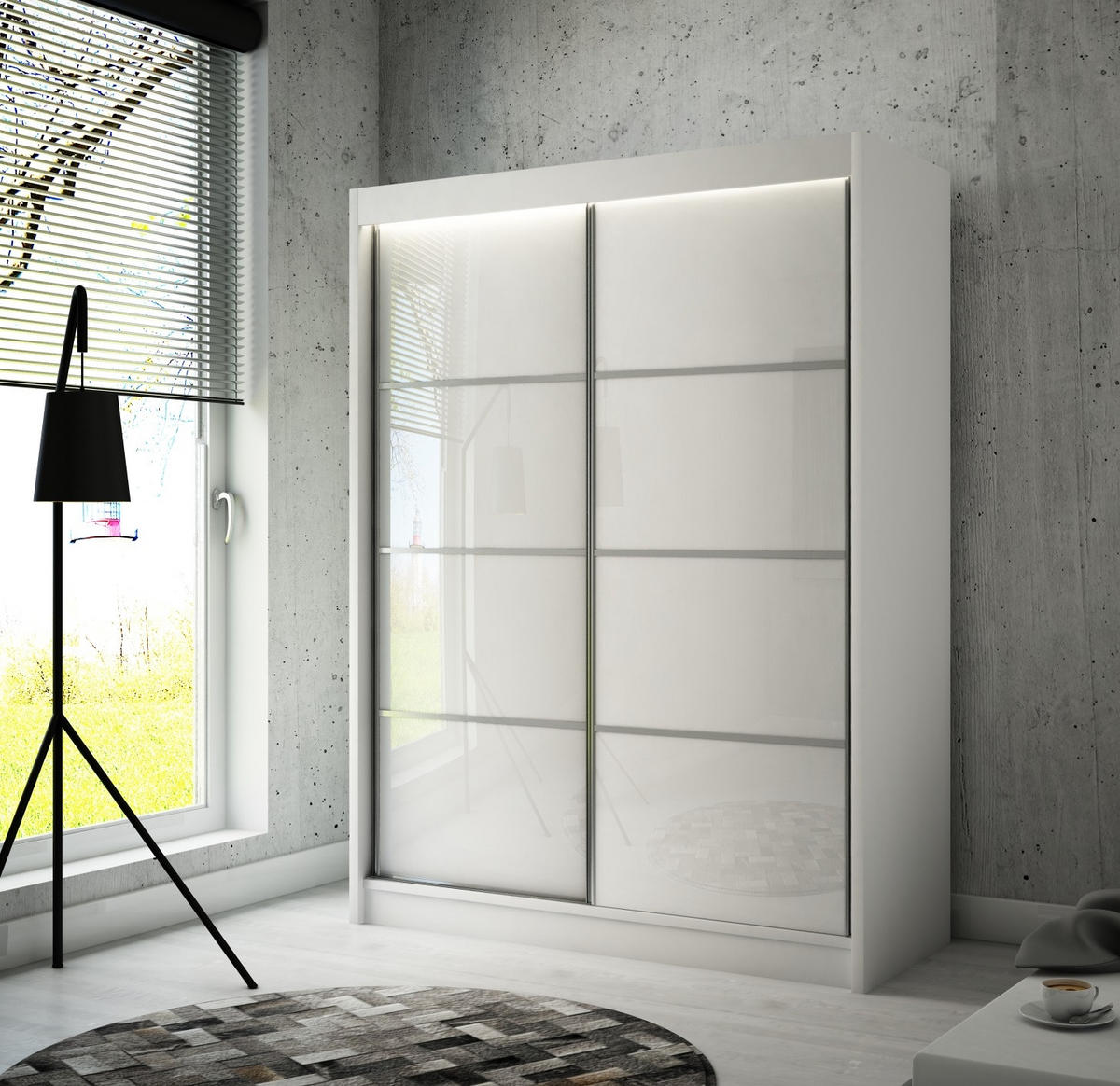 SCHIEBETÜR-SCHRANK Weiß PEAK+SZPROSY Matt Weiß Lacobel 120 cm - Weiß, Holzwerkstoff (120/215/61cm) - Sepro Meble