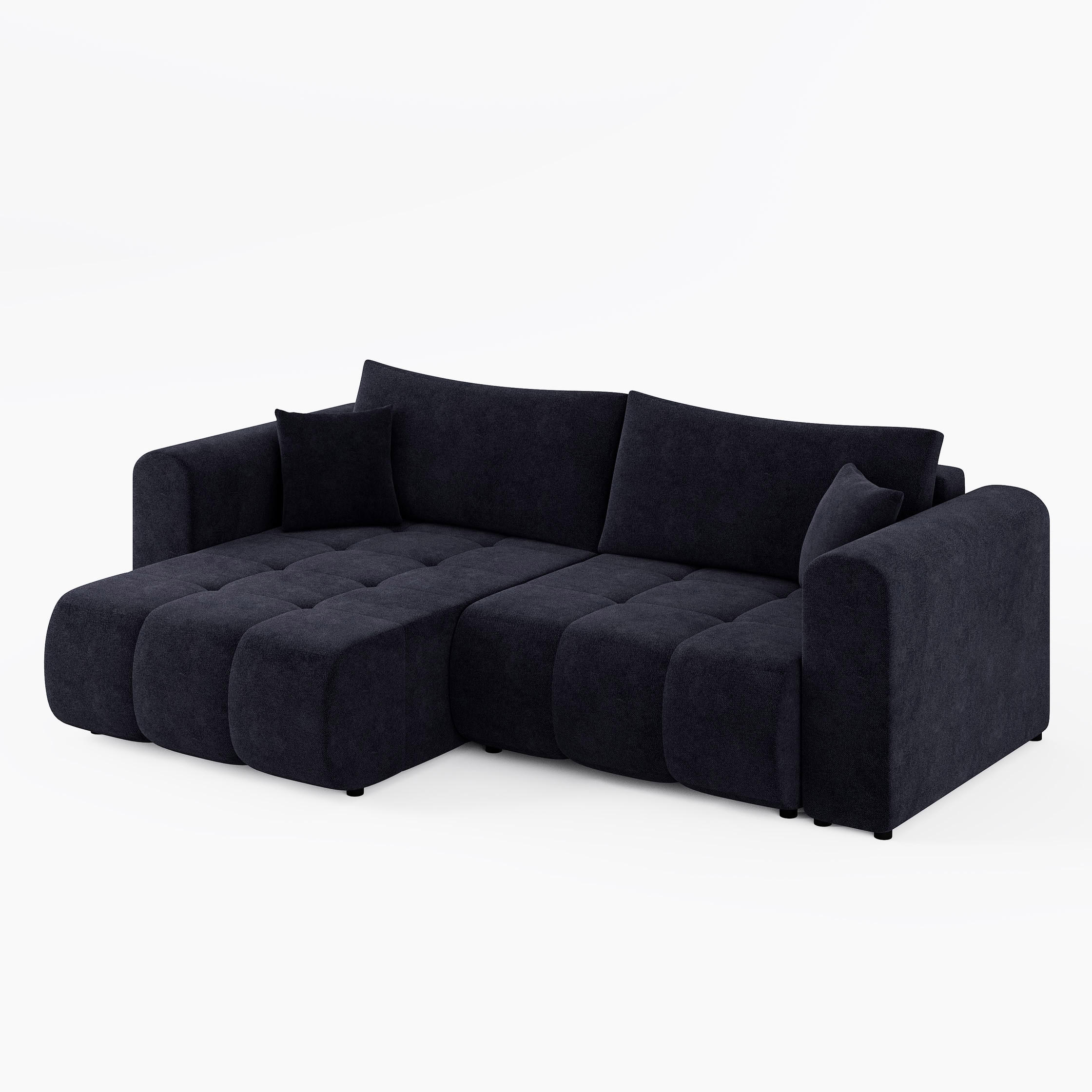 ECKSOFA RIVA Links Dunkelgrau Velours-Stoff Premium L-Form Couch mit Schlaffunktion & Bettkasten - Dunkelgrau/Schwarz, Holz (255/160cm) - Barchello