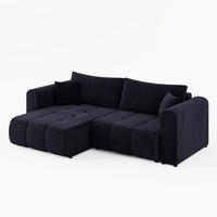 ECKSOFA RIVA Links Dunkelgrau Velours-Stoff Premium L-Form Couch mit Schlaffunktion & Bettkasten - Dunkelgrau/Schwarz, Holz (255/160cm) - Barchello